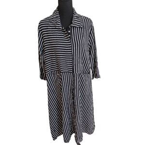 Shana Womens Striped Snap Front 3/4 Sleeve Shirt Dress Black White Size Small